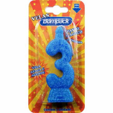Vela Aniversario Cartela BOMPACK Azul N3 4un