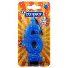 Vela Aniversario Cartela BOMPACK Azul N6 4un