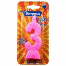 Vela Aniversario Cartela BOMPACK Rosa N3 4un